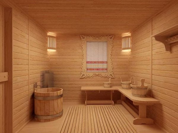 Het nieuwe bad heeft houten vloeren