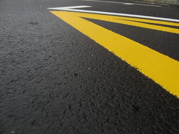 Yellow and white road markings