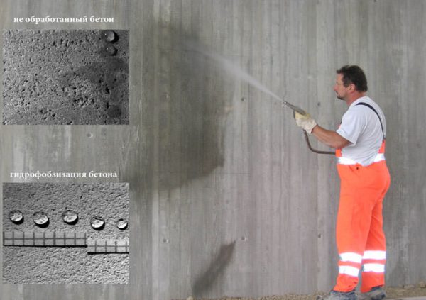 Vettä hylkivä betoniseinä