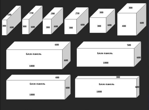 Dimensions of blocks for masonry walls and partitions