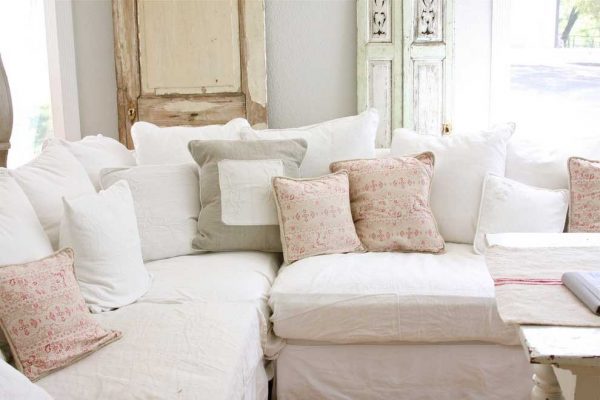 Pastel-colored sofa cushions
