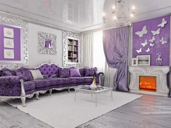 Lilac in the living room interior