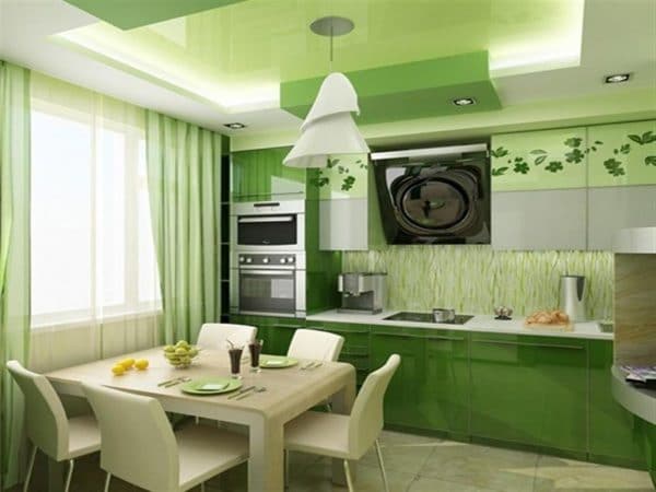 Kitchen in light green color
