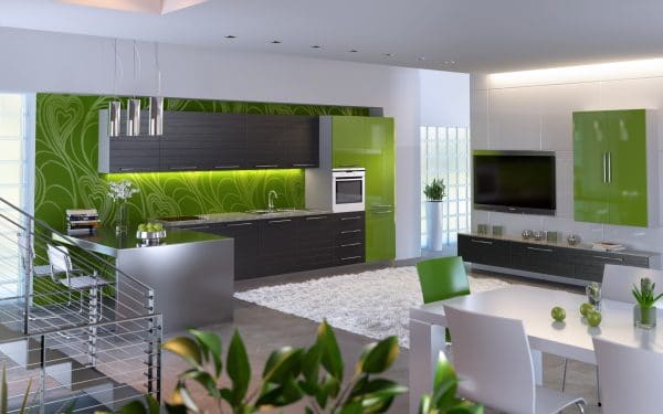Kitchen design in light green color