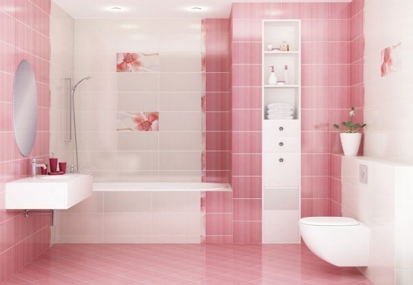 Roze badkamer tegels
