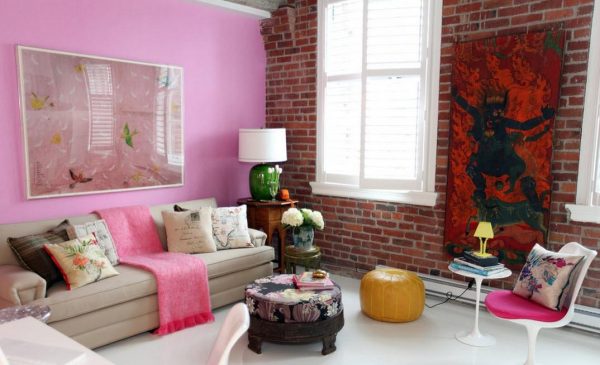 Pink wall in the room