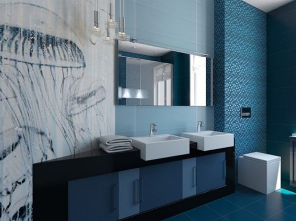 Melni elementi vannas istabas dizainā