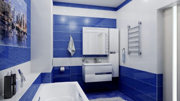 Azulejo azul en el baño