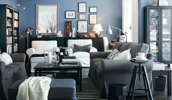 The combination of gray and blue in the interior