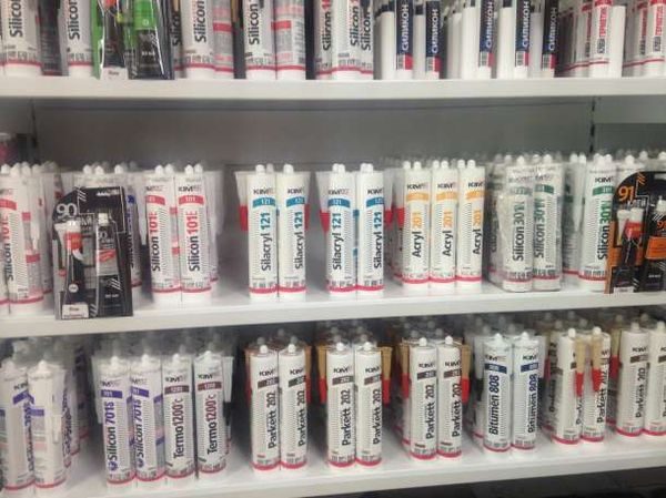 Sealants in the store on the shelves