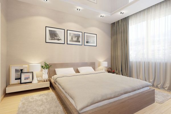 Diseño de dormitorio en tonos beige.