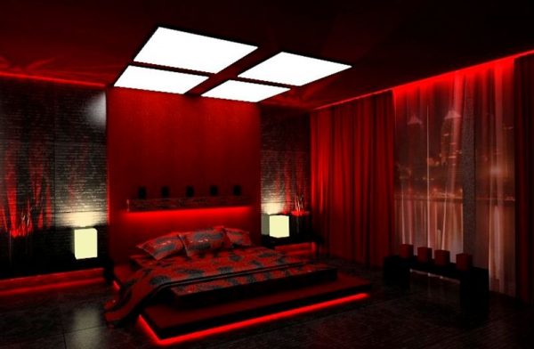 Progettazione di una camera da letto realizzata in tonalità rosse