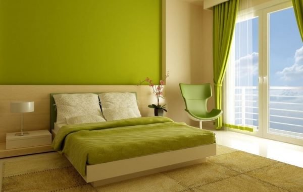 Unutrašnjost spavaće sobe u zelenoj boji