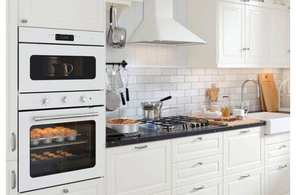 White household appliances in the design of the kitchen