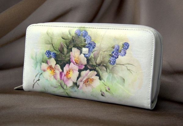 Leather wallet with decoupage
