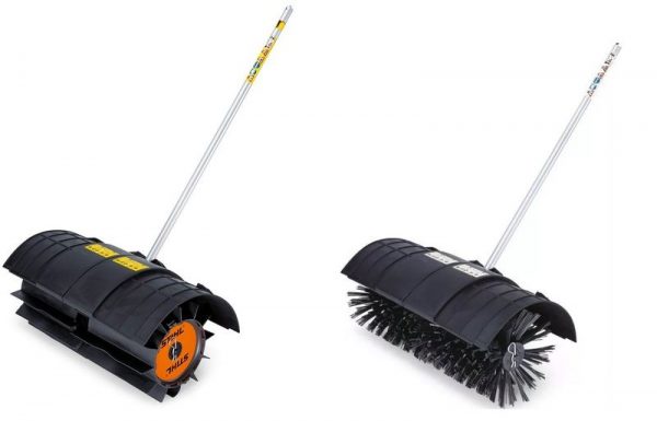 Brush and roller for quick garbage collection on the lawn