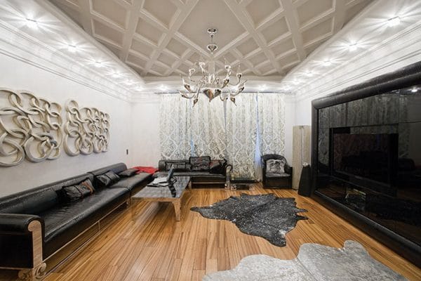 Diamond-shaped ceiling in the living room
