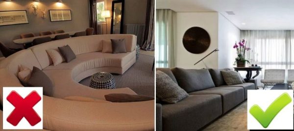 Rund sofa i det indvendige og rektangulære møbler