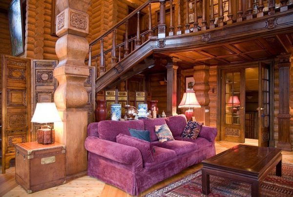 Wooden carved columns in the house