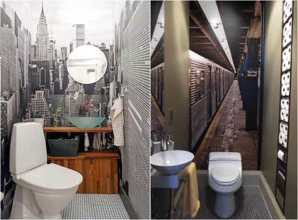 Pilihan reka bentuk untuk bilik mandi menggunakan kertas dinding foto