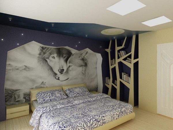 Carta da parati fotografica 3d con lupi per la camera da letto