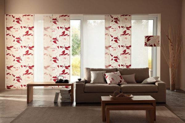 Japanese curtains with bright patterns and interesting decor