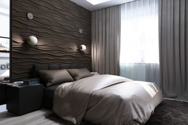 3D-paneler i soveværelset interiør