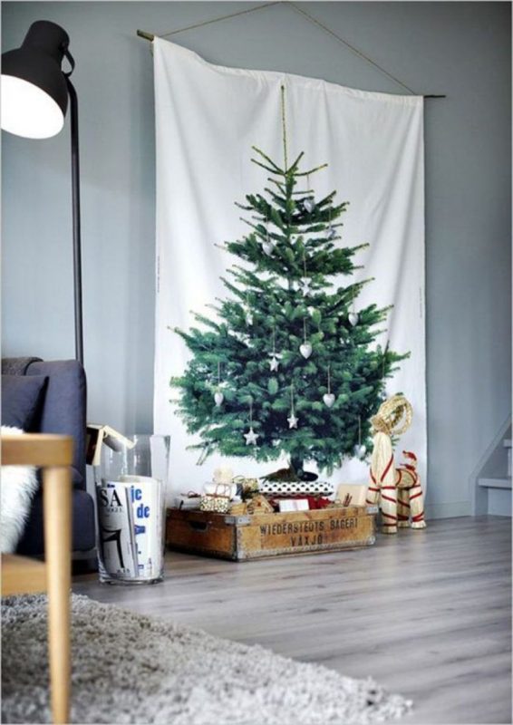 Póster Árbol de Navidad en estilo escandinavo Árbol de Navidad en la pared foto Árbol de Navidad en la oficina Árbol de Navidad en tela