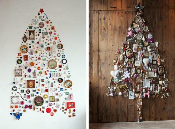 Karácsonyfa ajándéktárgyak a falon