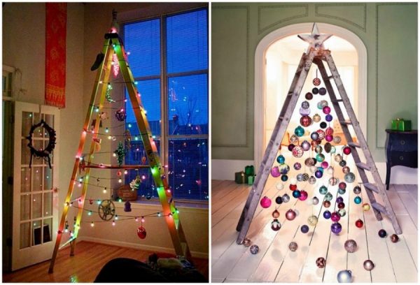 Kerstboom gemaakt van trapladders
