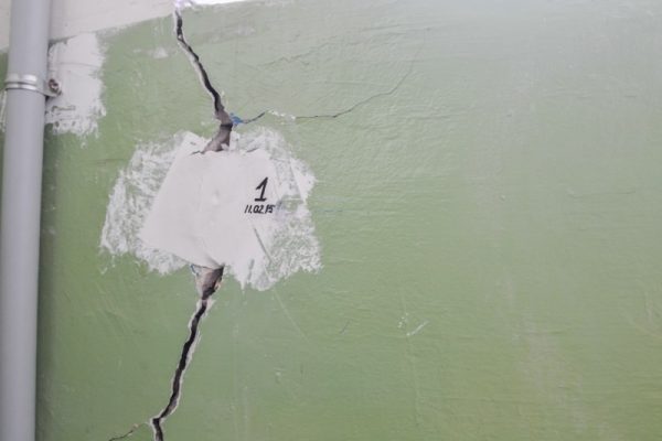 Crack caused by structural upset