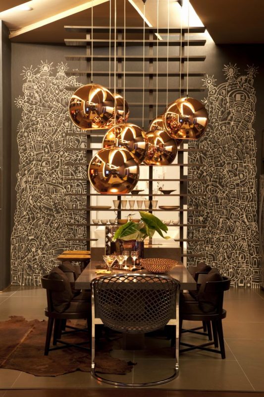 Copper lamps in the interior