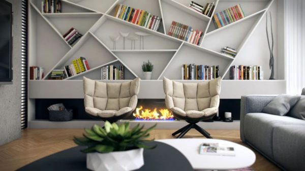 Mga bookcases at istante sa interior