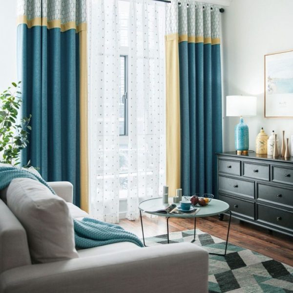Curtains in blue shades in the interior