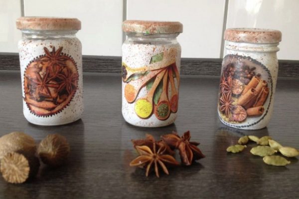 Decoupage coffee jars for spices