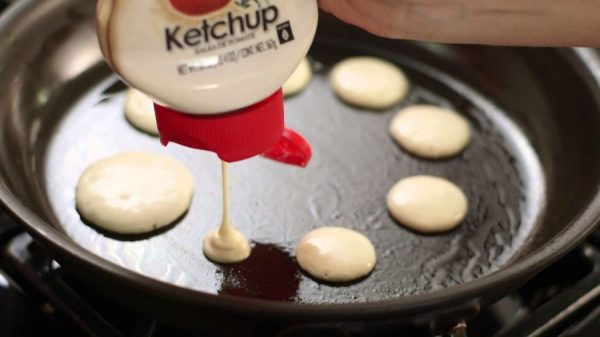 Pancake dough in a bottle of ketchup