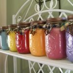 Colored glass jars decorated